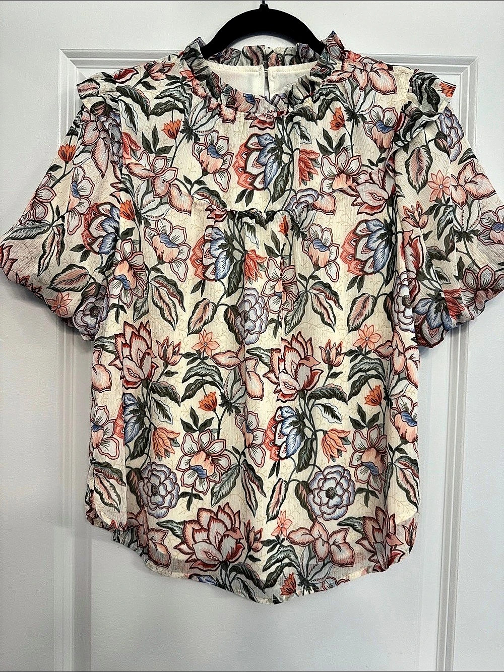LOFT Floral Blouse in Cream & Pink